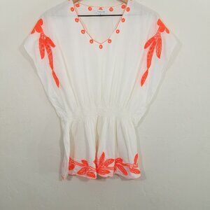 OndadeMar Swim Cover Up Embroidered Cotton Top Size S